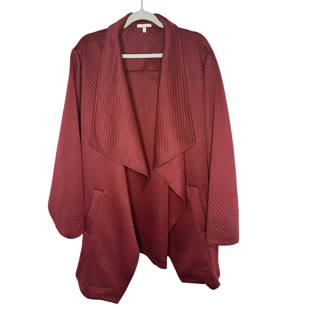 Maurices Cardigan Women 3X Burgundy Quilted Open Front Draped Textured Jacket